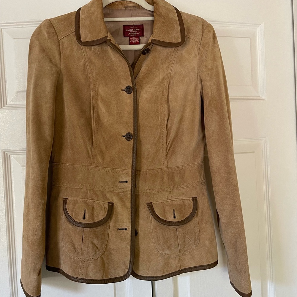 Eddie Bauer Tan Suede Jacket with Brown Trim